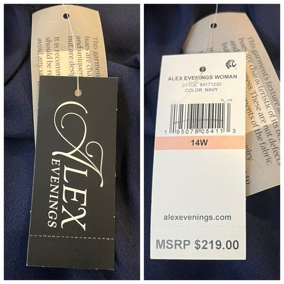 Alex Evenings New Cocktail Dress Sequin V-neck 3/4 Sleeves Women’s Plus Size 14W - Picture 14 of 16